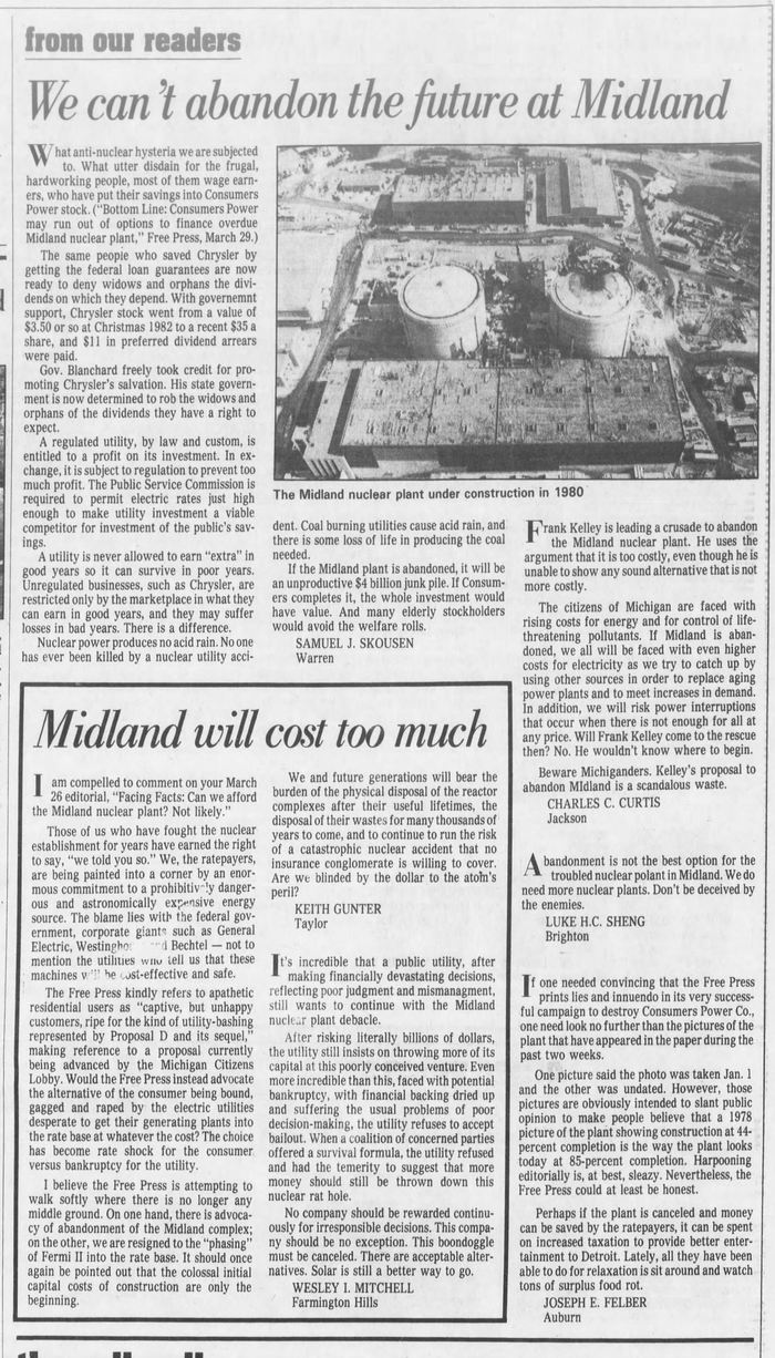 Midland Nuclear Power Plant (Cancelled) - April 1984 - Opposing Views